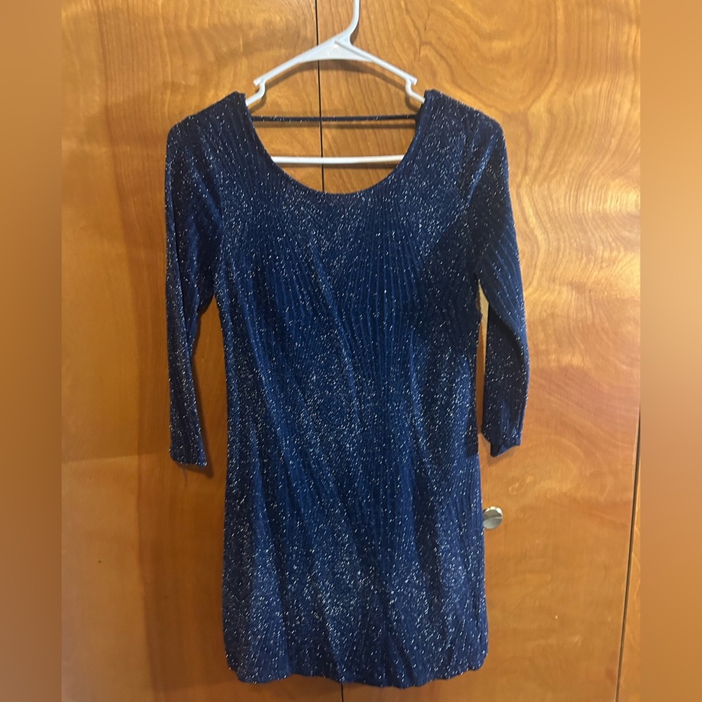 Three Hearts Navy Glitter Long Sleeve Dress
